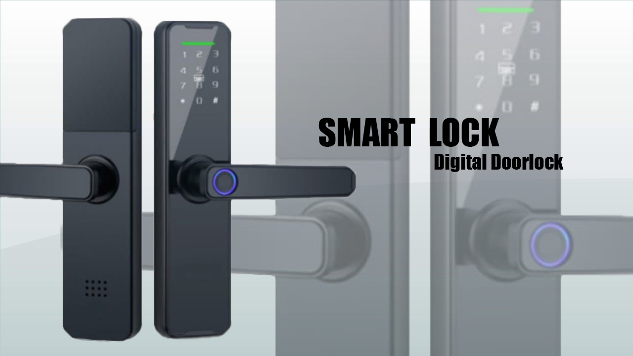 กลอนประตูดิจิทัล U-SmartLock ด้านหน้าและด้านหลัง แสดงแป้นกดรหัสตัวเลข