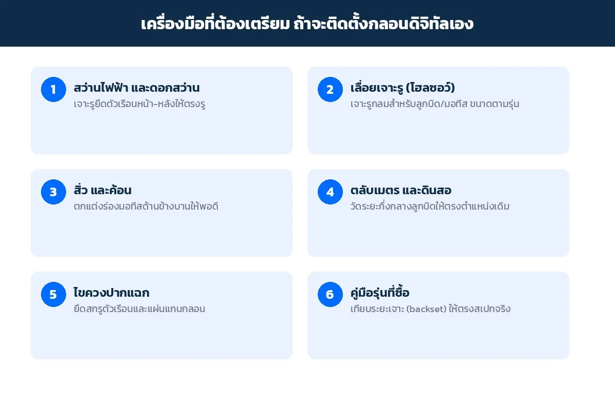 เครื่องมือ 6 อย่างที่ต้องเตรียมก่อนติดตั้งกลอนประตูดิจิทัลเอง